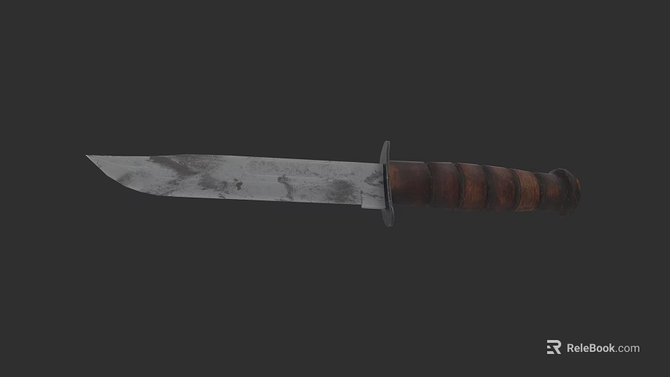 Tactical Military Knife With Sharp Metal Blade And Wooden Handle 3d model 