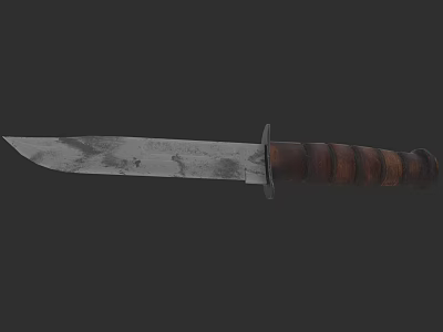 Tactical Military Knife With Sharp Metal Blade And Wooden Handle 3d model