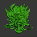 Green Fantasy Creature 3D Model With Intricate Tentacles And Curled Details