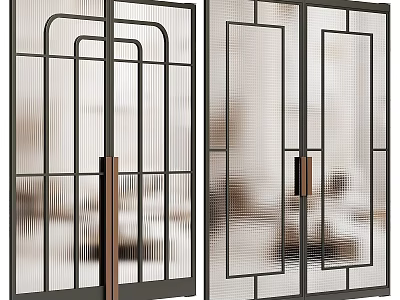 Modern Double Doors With Metal Frame And Frosted Glass Panels Design 3d model