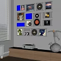Vintage Digital Display with Vinyl Records and Radio on Wooden Cabinet Shelves and Blinds
