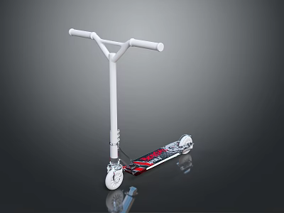 Stylish White Scooter With Red Black Deck And White Wheels On Dark Background 3d model