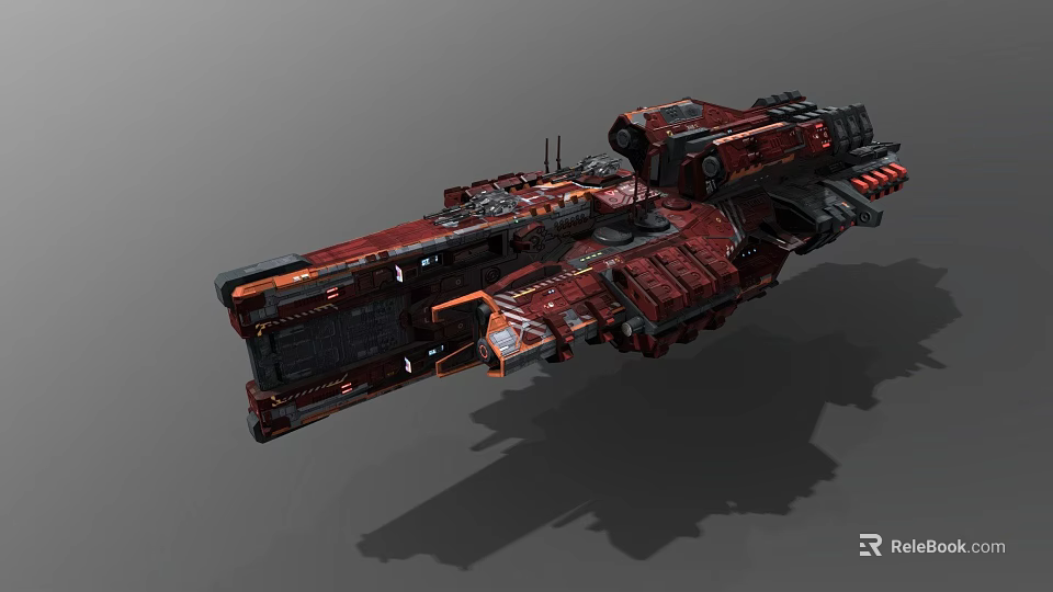 Detailed Sci Fi Spaceship Design Showcasing Red And Black Exterior Features 3d model 