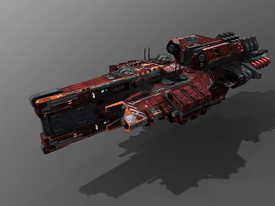 Detailed Sci Fi Spaceship Design Showcasing Red And Black Exterior Features 3d model