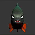Cartoon Piranha Character With Green Body Red Fins And Sharp Teeth