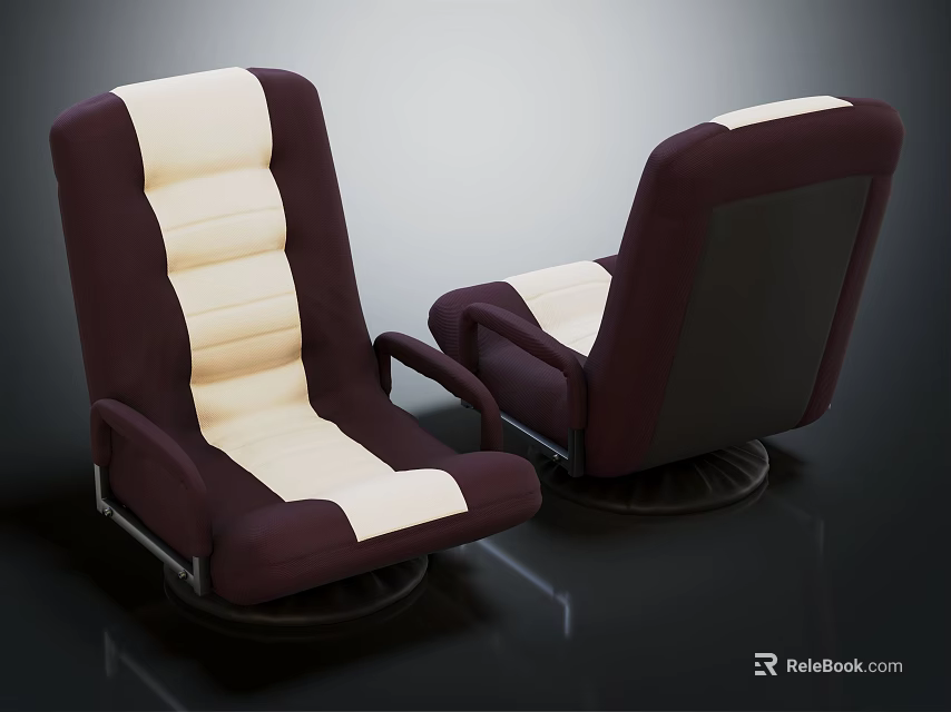 Burgundy and Cream Striped Leisure Chair with Armrests Swivel Base and Modern Design 3d model 