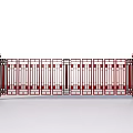 Red Railing Gate With Decorative Metal Bars And Tall Pillars Design 3d model