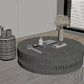 Modern Round Gray Coffee Table With Vase Books And Side Table In Interior 3d model