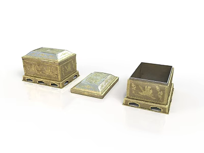 Golden Ornate Carved Boxes With Lids And Intricate Sculpted Patterns 3d model