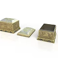 Golden Ornate Carved Boxes With Lids And Intricate Sculpted Patterns