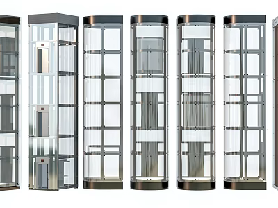 Modern Elevators With Different Designs Featuring Glass Doors And Metal Frames 3d model