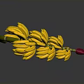 Fresh Yellow Bananas With Red Stem On Dark Background Ripe And Reflected