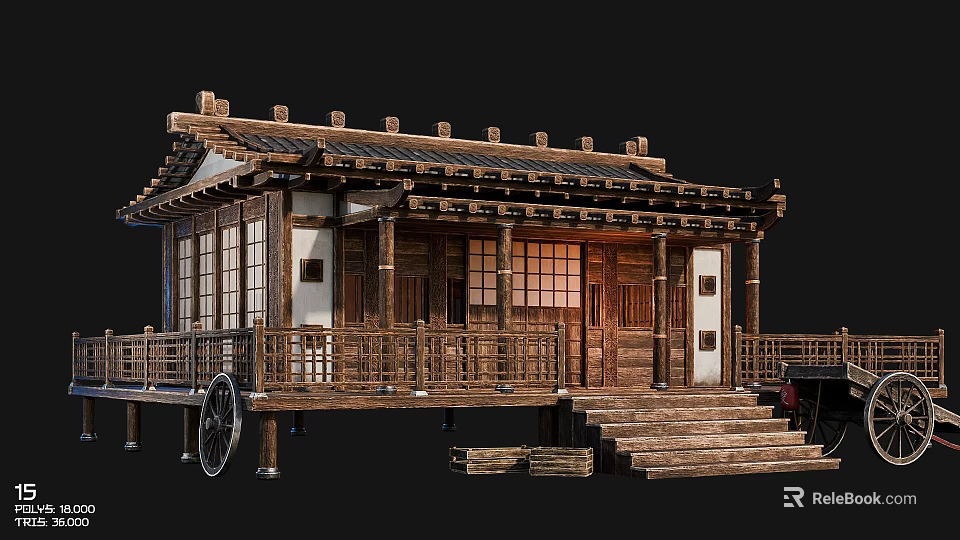 Traditional Ancient Building Featuring Wooden Structure Tile Roof Balustrade And Steps 3d model 