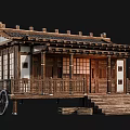 Traditional Ancient Building Featuring Wooden Structure Tile Roof Balustrade And Steps
