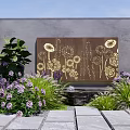 Beautiful Garden Display With Colorful Flowers Green Plants Decorative Wall And Water Feature