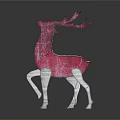 Red and white decorative textured deer figurine on gray background with reflection
