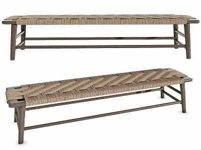 Public Bench With Woven Seat And Wooden Frame For Outdoor Public Spaces 3d model