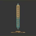 Decorative Green And Gold Obelisk With Carved Patterns And Star Shaped Base 3d model