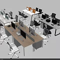 Modern Office Workspace With Multiple Work Desks Computers Monitors And Ergonomic Chairs 3d model