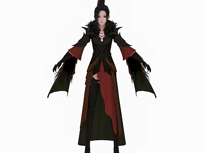Dark Fantasy Game and Movie Character in Black Red Robe with High Collar and Pointed Sleeves 3d model