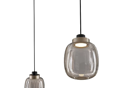 Two Modern Glass Pendant Lights With Transparent Shades And Black Hanging Cords 3d model