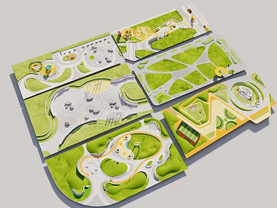Multiple Park Landscape Layouts With Green Areas Pathways And Circular Spaces 3d model