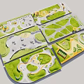 Multiple Park Landscape Layouts With Green Areas Pathways And Circular Spaces 3d model