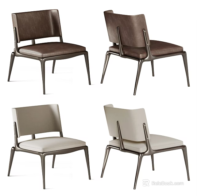 Modern Leisure Chair With Brown Beige Leather Seat And Black Metal Frame 3d model 