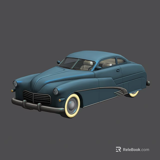 Vintage Blue Classic Car With Sleek Body Design And White Wall Tires 3d model 