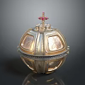 Golden Sphere Weapon With Red Gemstone Cross On Top And Engraved Patterns 3d model