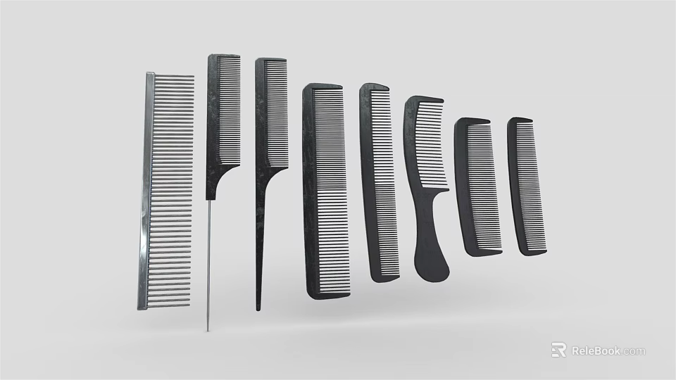 Professional Hair Combs In Various Sizes And Different Shapes For Styling 3d model 