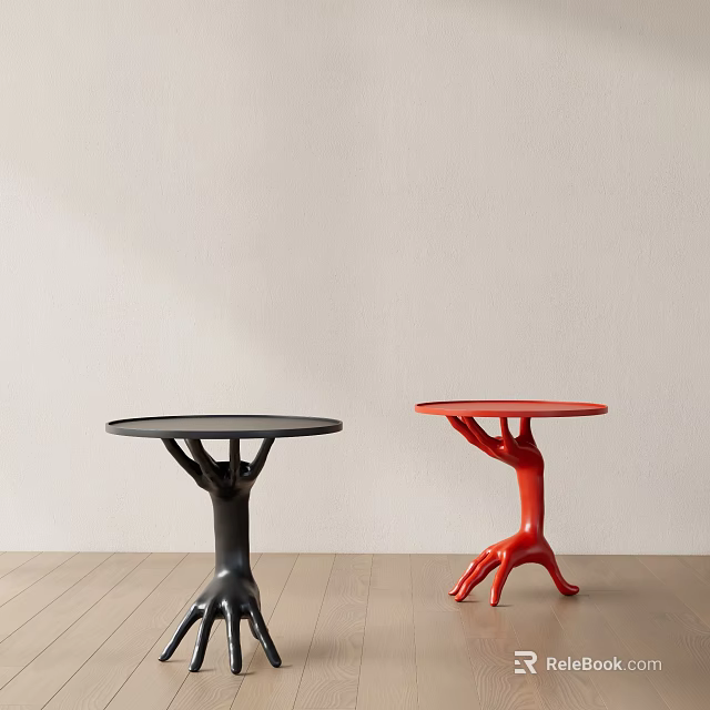 Black And Red Modern Side Tables With Unique Leg Design On Wooden Floor 3d model 