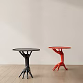 Black And Red Modern Side Tables With Unique Leg Design On Wooden Floor