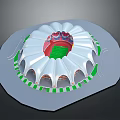 Modern Circular Stadium Design with White Dome Green Field and Red Seats