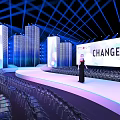 Modern Fashion Show Venue With Runway Model Audience Seats And Large Screens