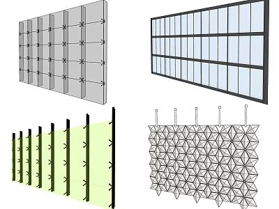 Modern Building Facade Design With Grid Structure Glass Panels Vertical Strips and Geometric Patterns 3d model
