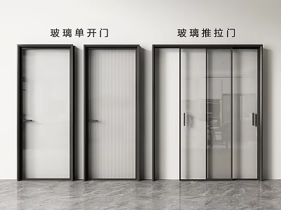 Modern Glass Sliding Doors With Clear And Ribbed Glass Panels For Home Interior Design 3d model
