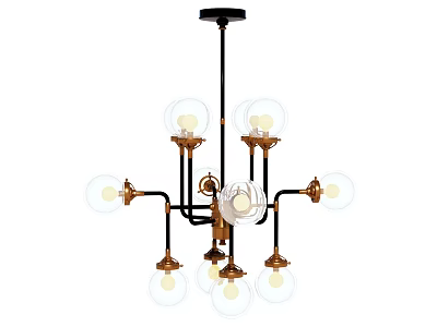 Modern Black and Gold Chandelier With Multiple Clear Glass Bulbs and Metal Frame 3d model