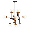 Modern Black and Gold Chandelier With Multiple Clear Glass Bulbs and Metal Frame