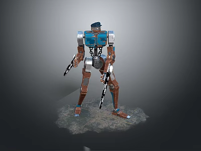 Game Movie Robot Character With Blue Brown Mechanical Body And Blade Arms Design 3d model