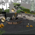 Round Outdoor Sofa With Central Fire Pit In Lush Garden Patio Setting