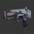 Futuristic Sci Fi Pistol Weapon With Mechanical Design Gray Orange Color And Tactical Grip