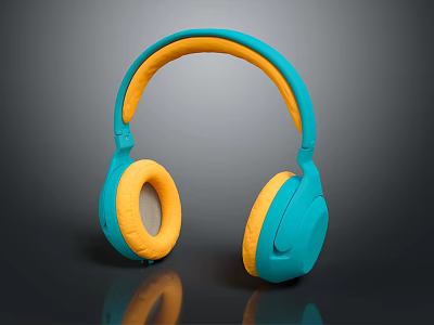 Turquoise And Orange Kid Friendly Headphones With Soft Earmuffs Lightweight Design 3d model