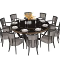 Elegant Round Dining Table Set With Eight Chairs Vase And Tableware 3d model