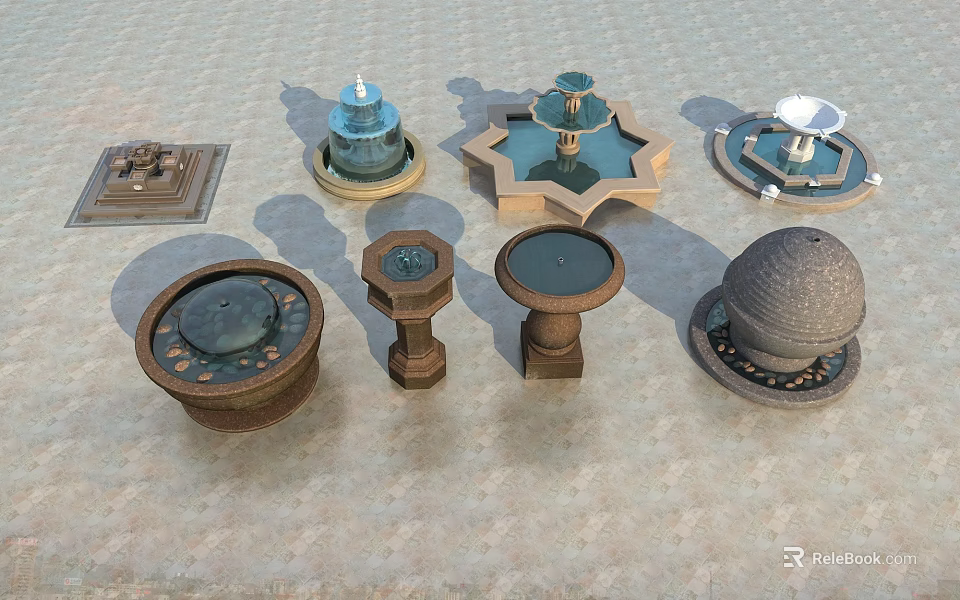 Various Garden Water Fountain Ornaments With Unique Designs For Outdoor Use 3d model 