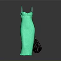 Elegant Green Knitted Sleeveless Long Dress With Brown Leather Handbag
