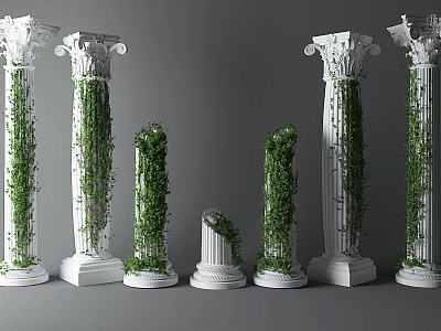 Classic Roman Columns Adorned With Green Vines In Various Sizes And Styles 3d model