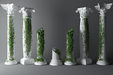 European Roman Column Roman Column Green Plant Rose 3d model