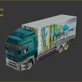 Teal Mercedes-Benz Truck With Colorful Forest Graphics On Trailer White Roof And Reflective Surface