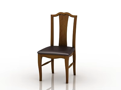 Classic Wooden Dining Chair With Intricate Carved Backrest And Dark Leather Seat 3d model